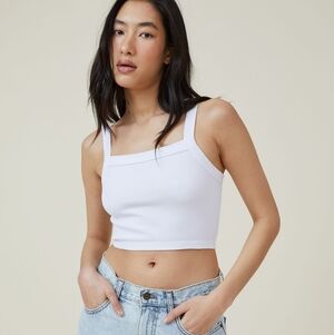 Cotton On Seamless Nelly Straight Neck Cropped Ribbed Knit Tank in White Size XS